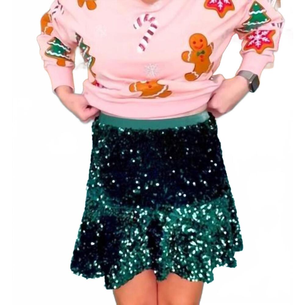 NEW BRIANNA CANNON sequin trumpet mini skirt in green